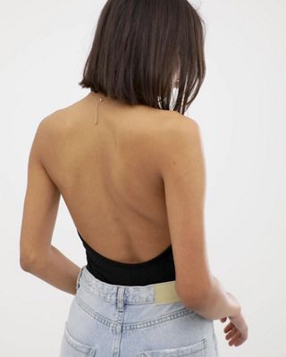 ASOS DESIGN sexy halter neck bodysuit with ultra low back in black