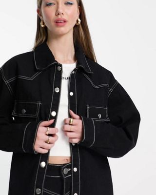 Fae western style denim shirt with contrast stitching in black