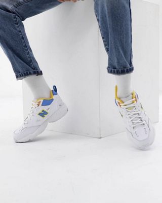 New Balance 608 white with blue and yellow chunky trainers ASOS