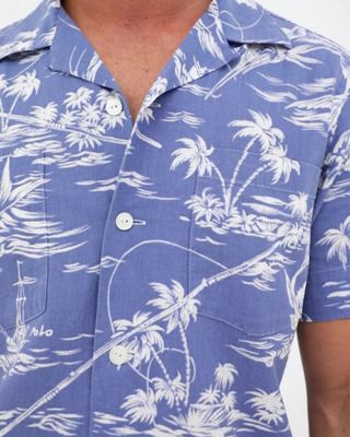 Ralph Lauren Polo 3XB 3XL 100% Linen Blue Hawaiian Shirt Pineapple