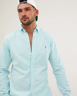 Polo Ralph Lauren multi player logo button down oxford shirt slim fit in  turquoise blue