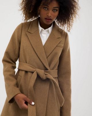 Stradivarius Double Breasted Tailored Coat In Camel-Neutral ل نساء